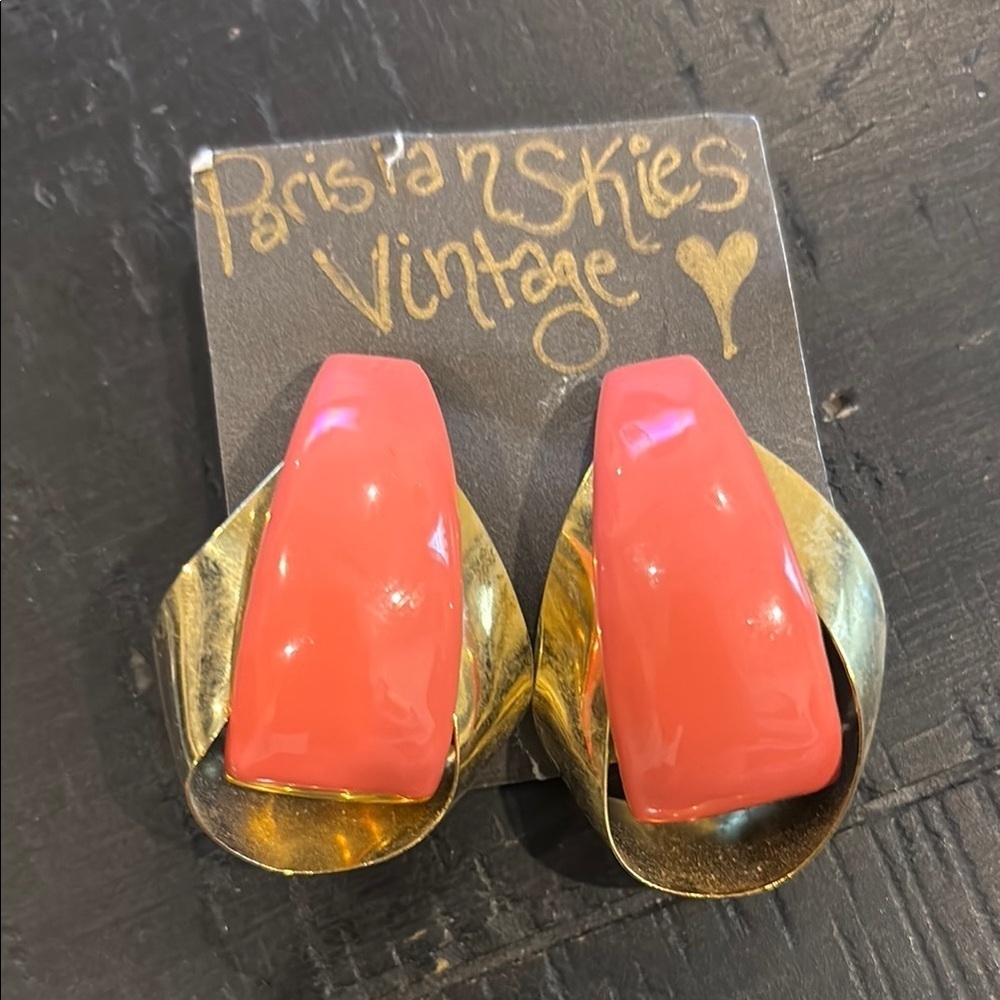 Vintage 80’s Retro Chunky Pierced Pink and Gold Earrings